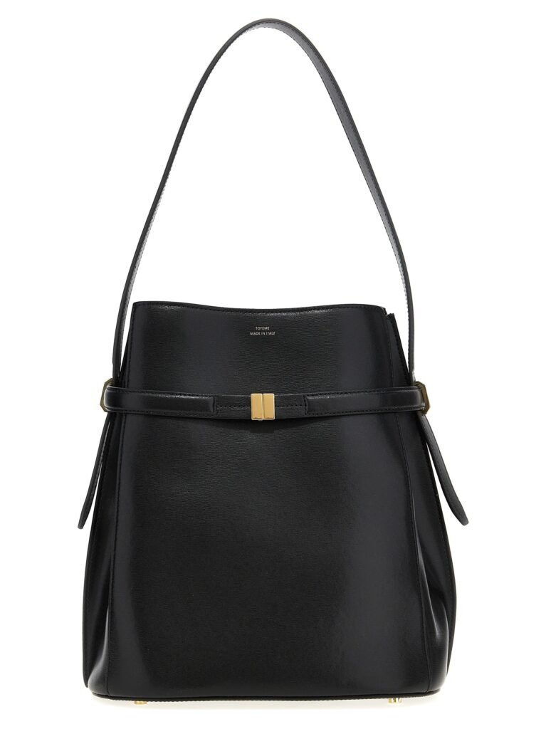 Belted leather bucket bag