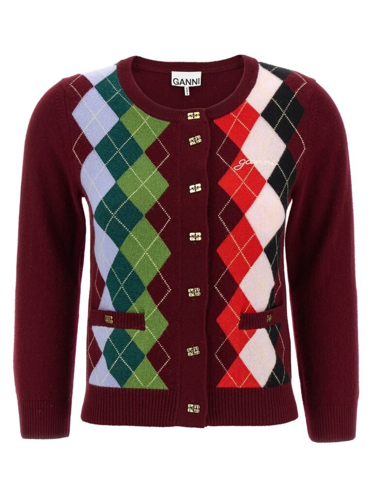 Burgundy Check' cardigan