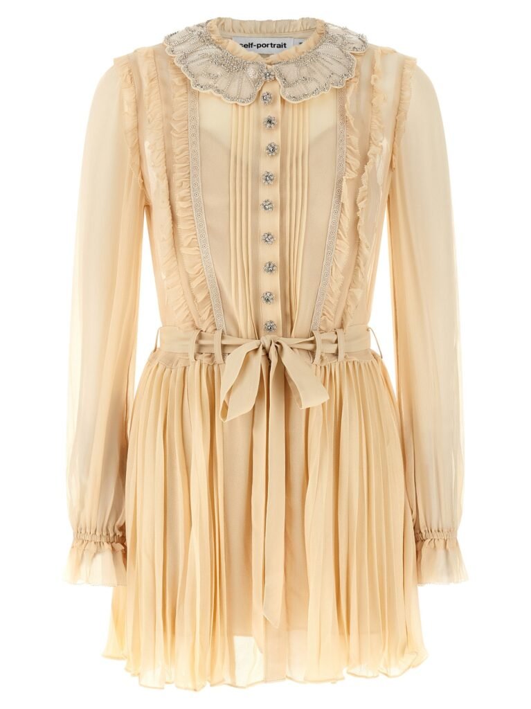 Tan Pleated Georgette Mini' dress