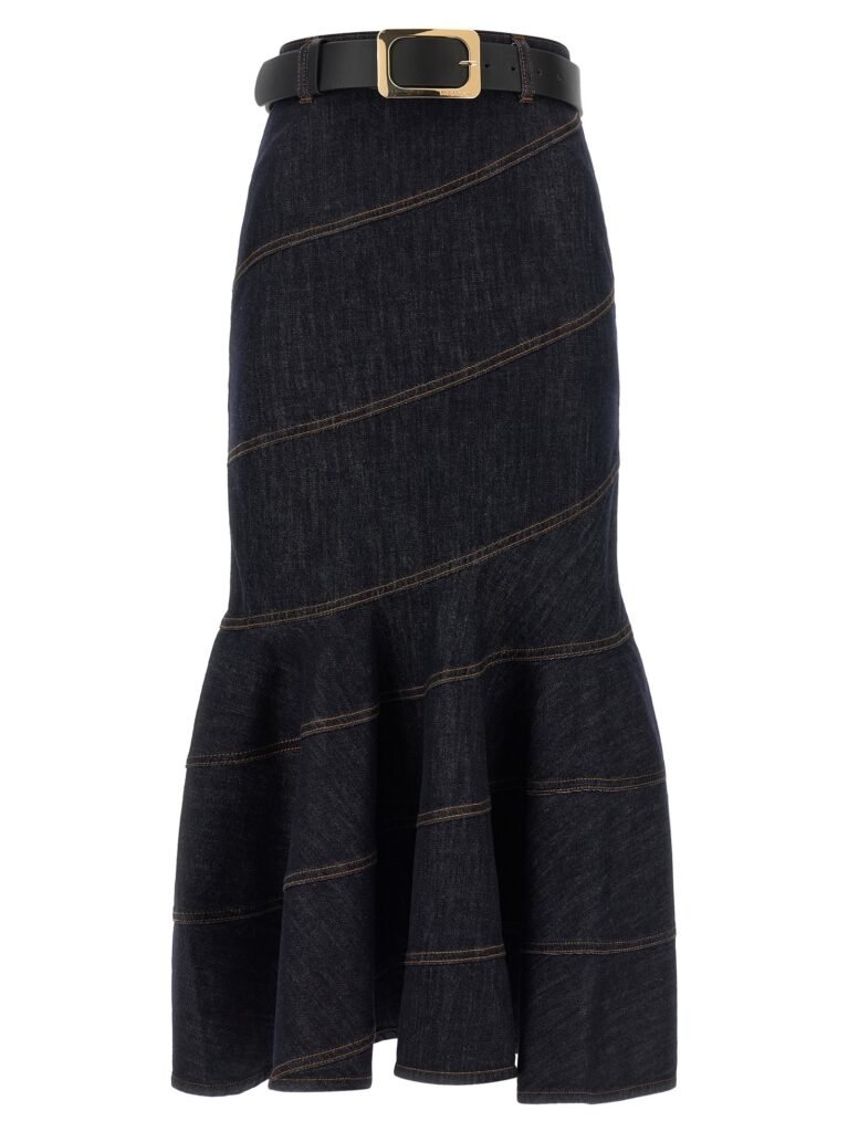 Indigo Denim Belted Midi' skirt