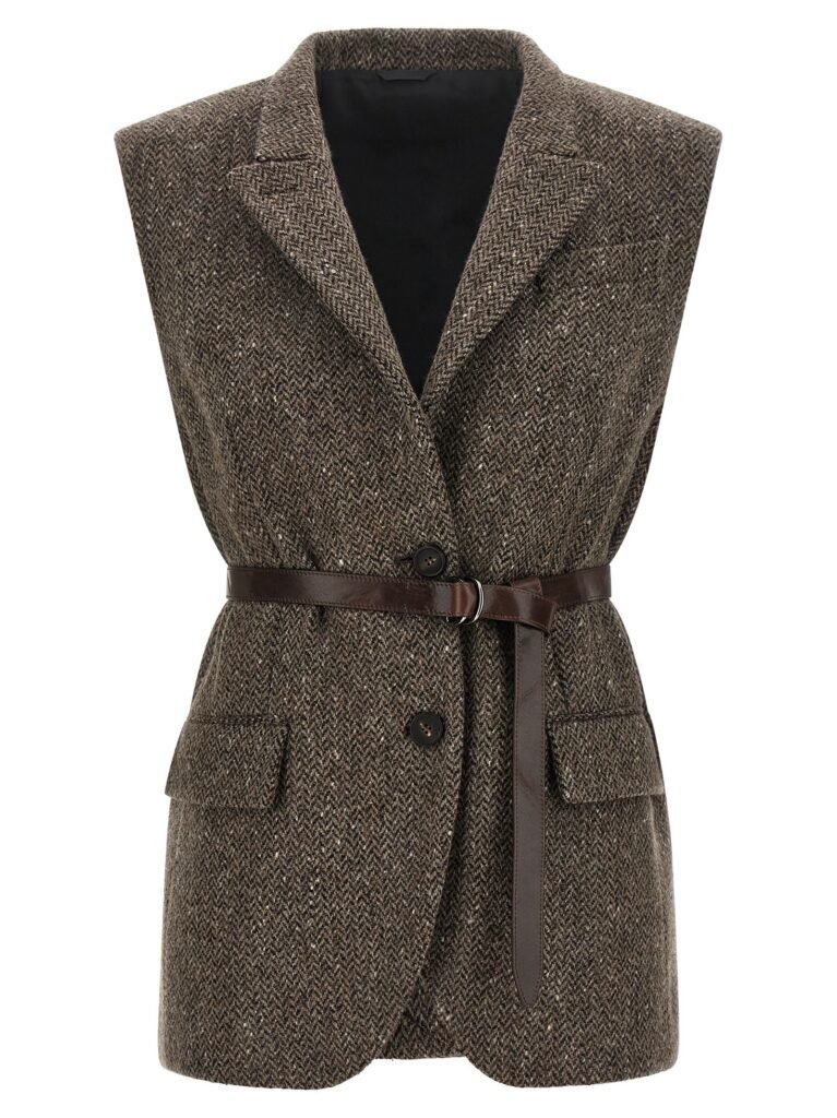 Sleeveless blazer with belt