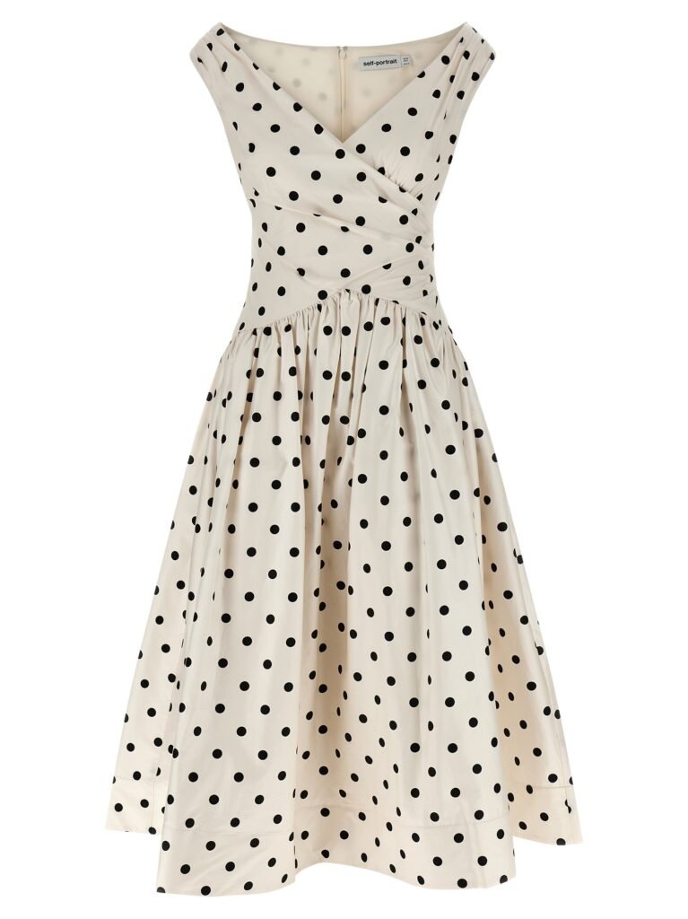 Cream Polka Dot Cotton Midi' dress