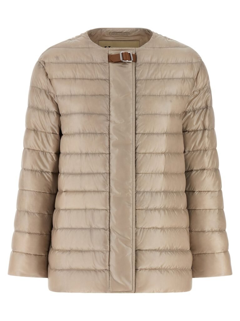 Leather strap down jacket
