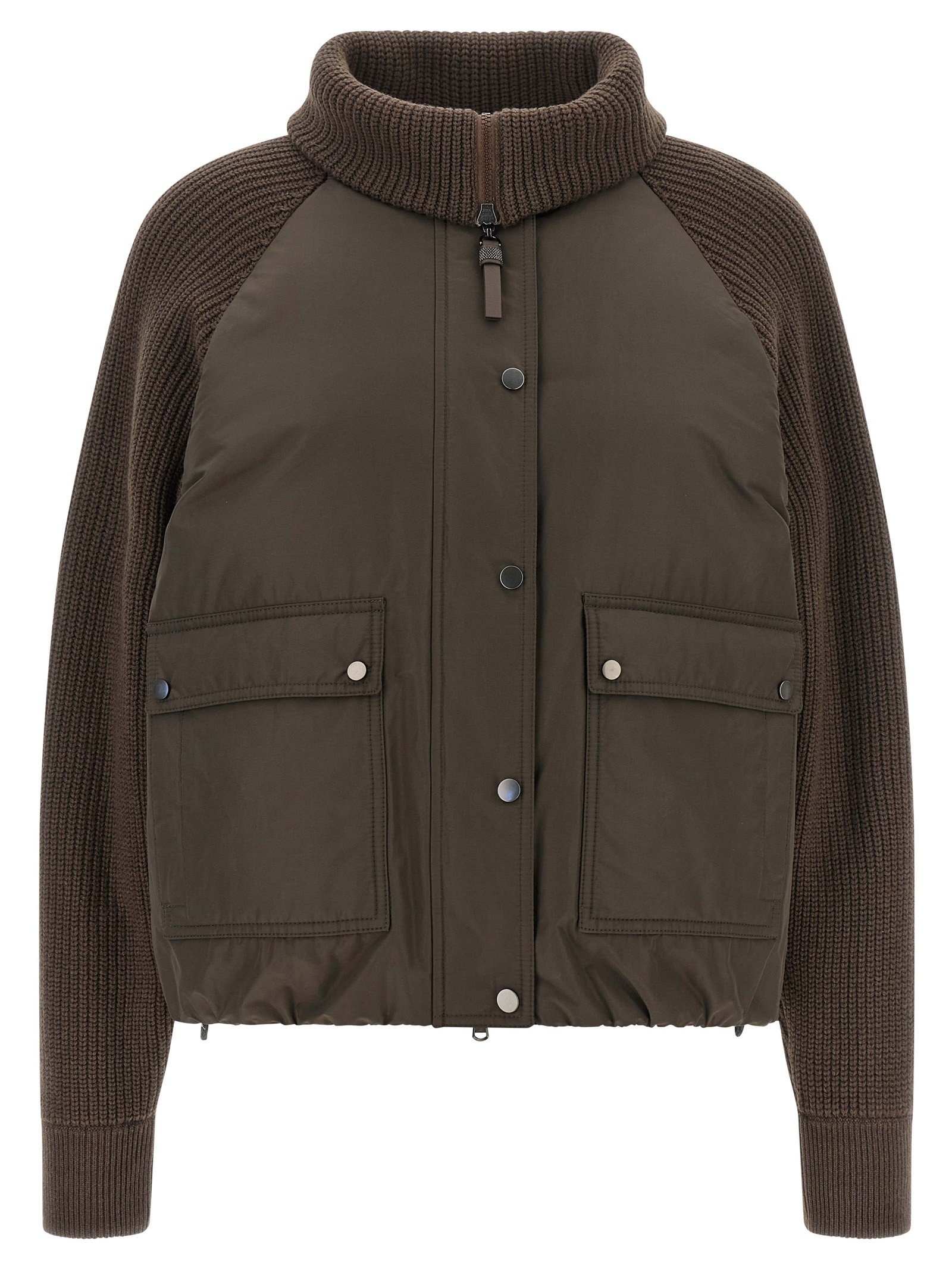 Knit insert down jacket