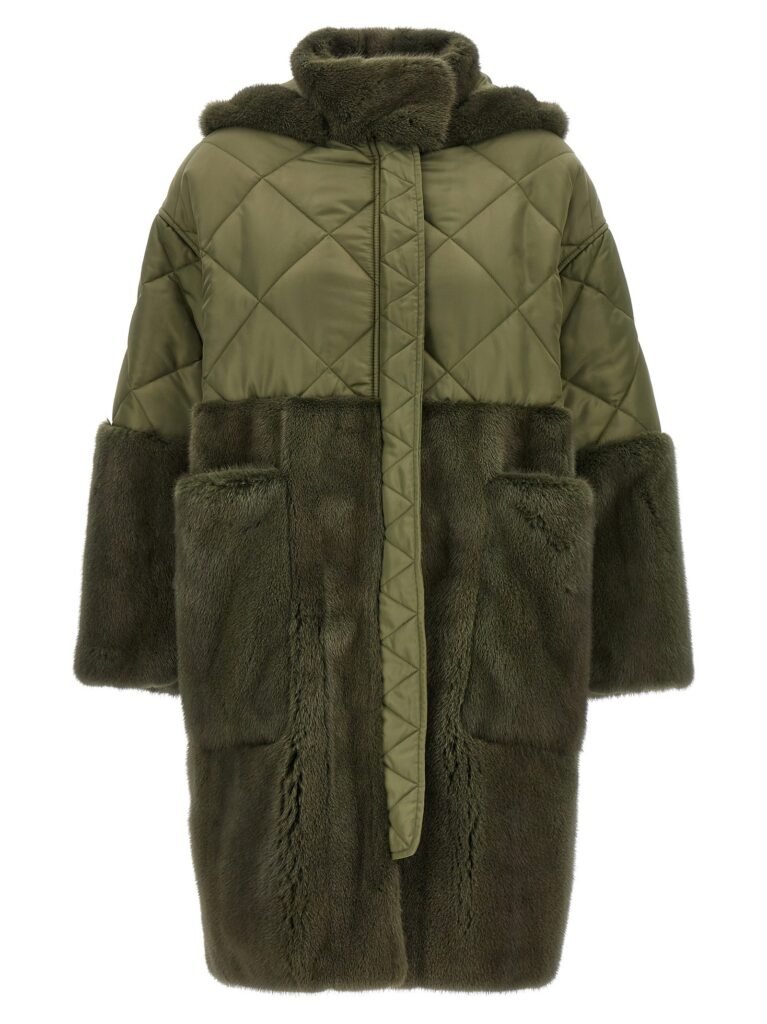 Nylon Diamond-Visone' long down jacket