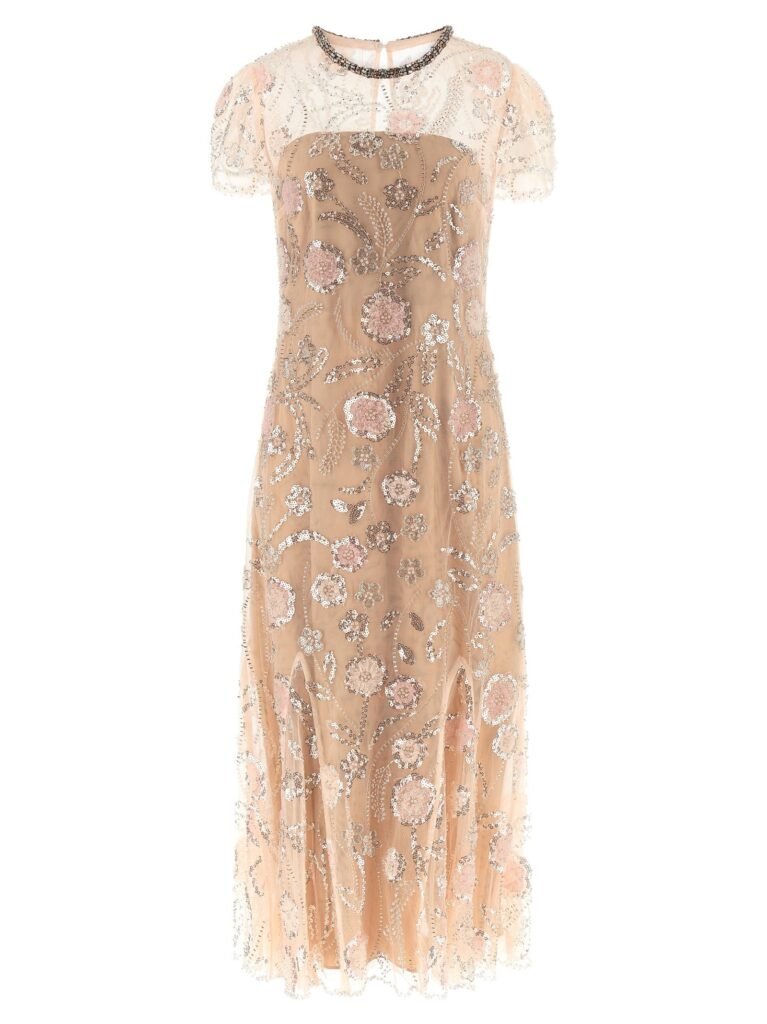 Pink Flower Sequin Embellished Midi' dress