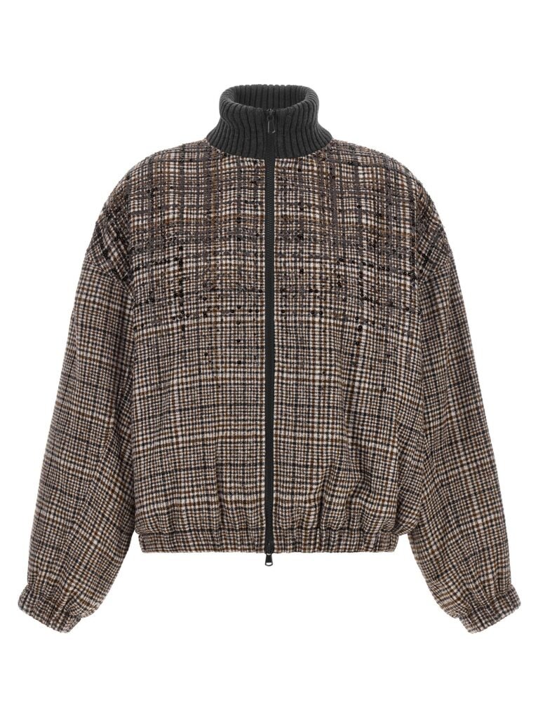 Sequin check bomber jacket
