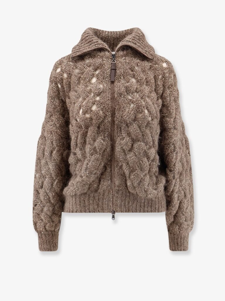 Perforated cardigan with micro-sequins