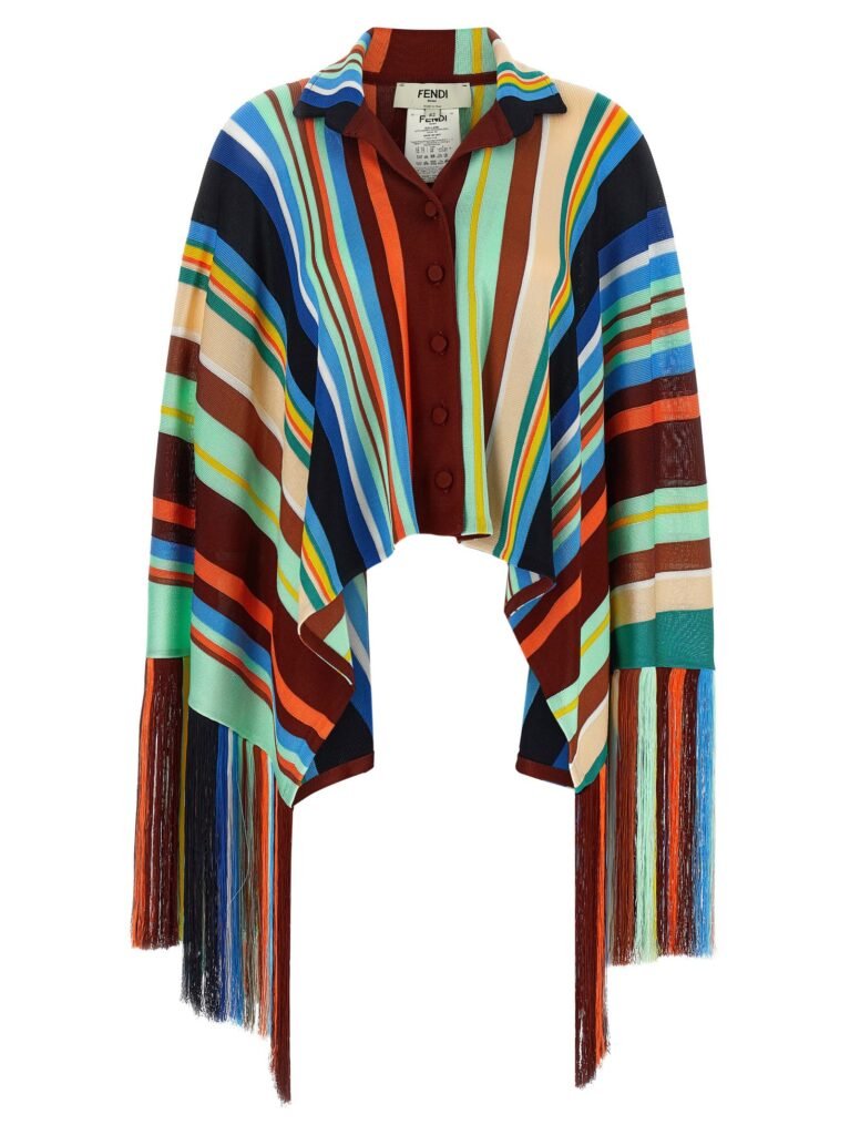 Striped poncho with fringes
