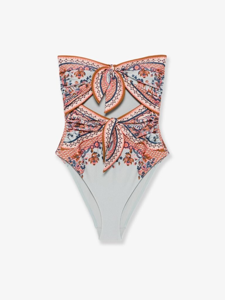 Aster one-piece shiny nylon swimsuit with paisley print