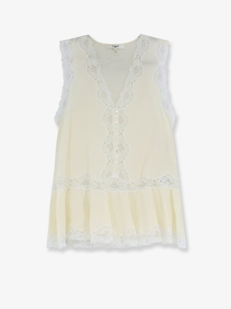 Silk top with lace inserts
