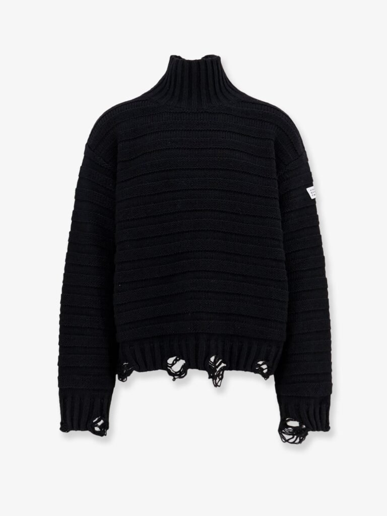 Wool blend sweater with distressed effect