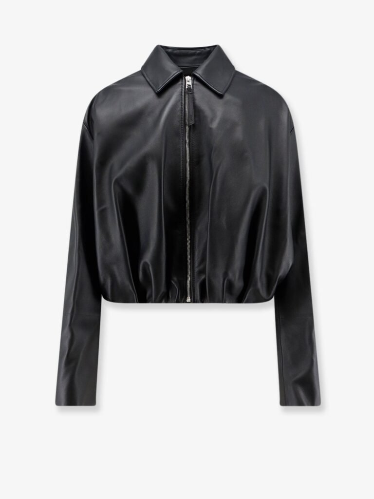 Cropped leather jacket with back logo patch