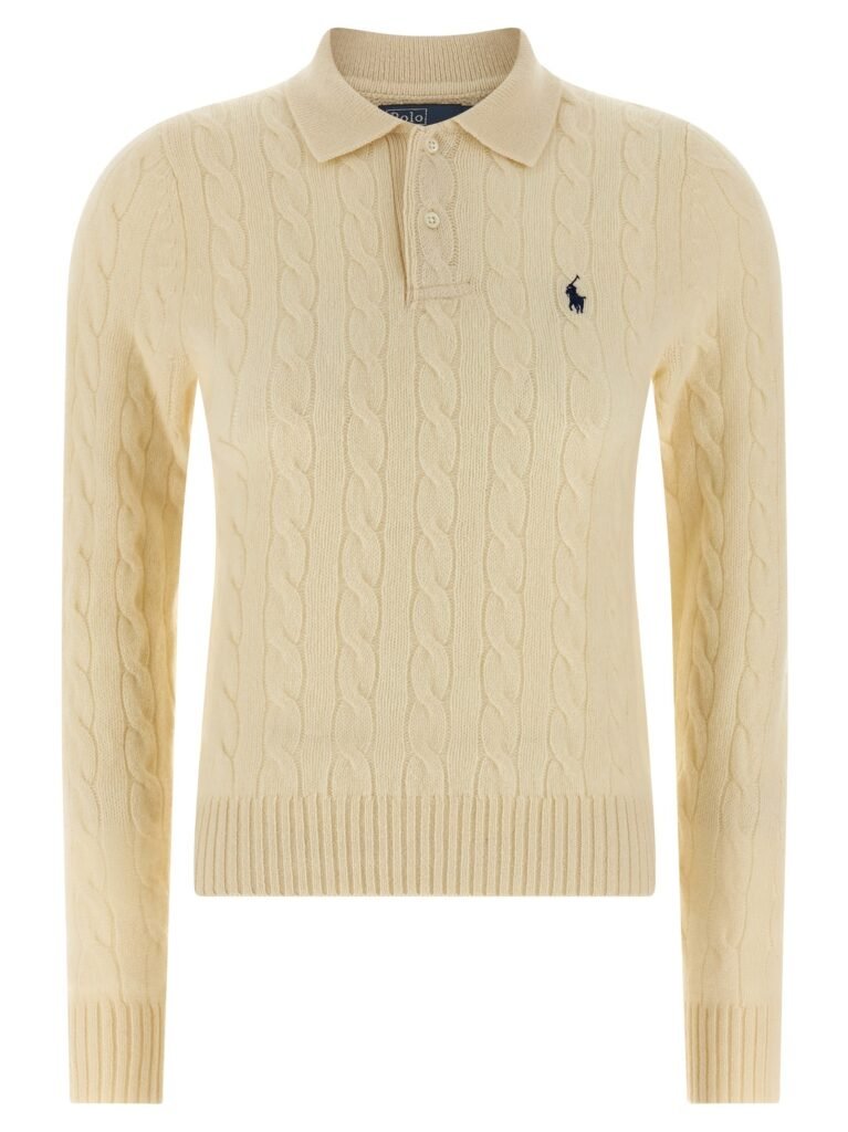 Braided knit wool and cashmere polo shirt