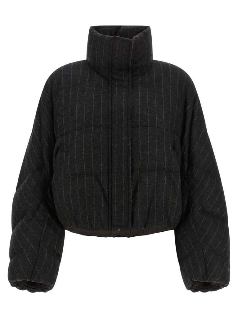 Micro sequin pinstriped crop down jacket