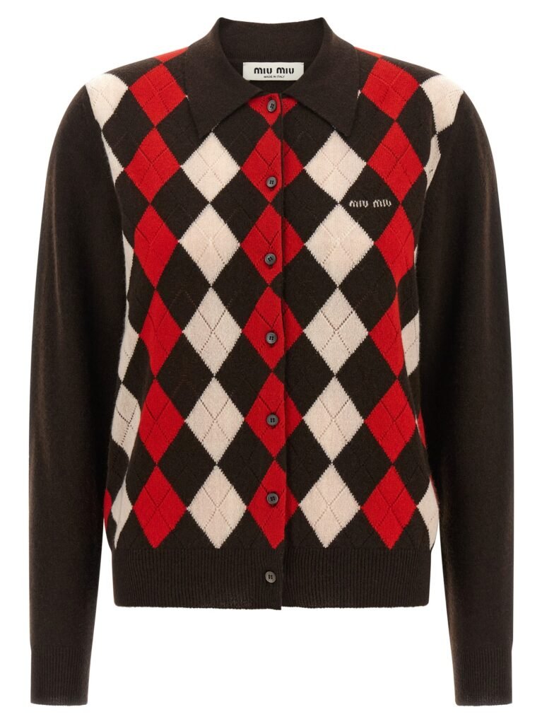 Diamond-patterned cashmere cardigan