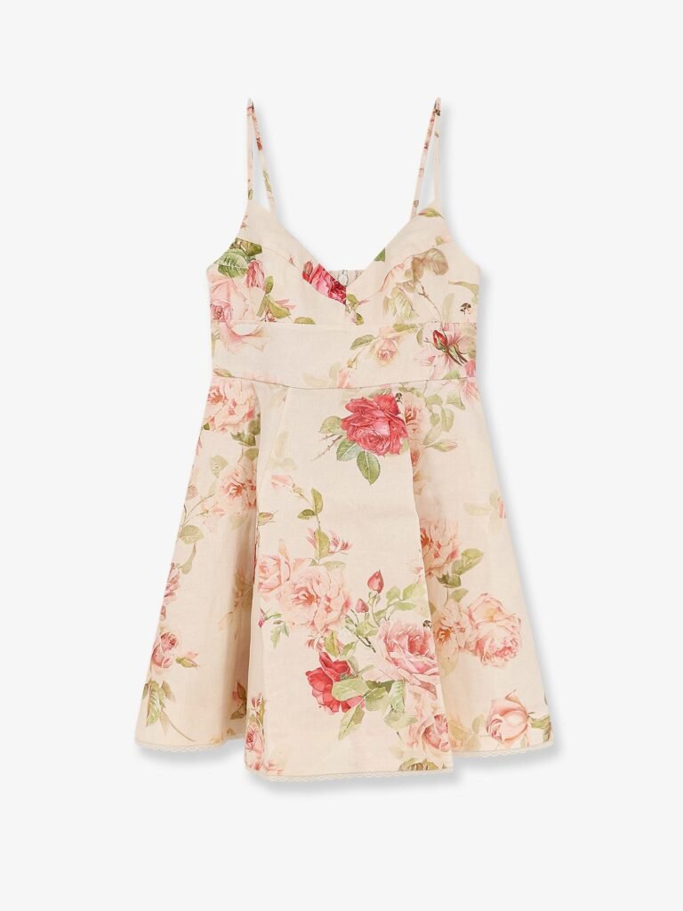 Roselight short linen dress with floral print