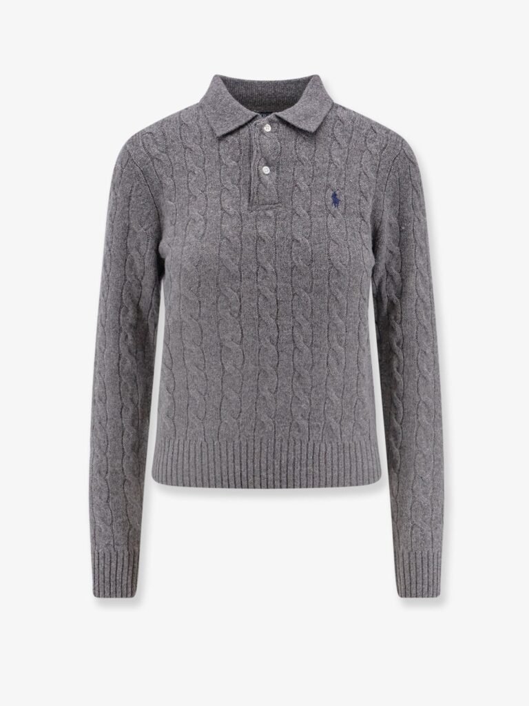 Braided knit wool and cashmere polo shirt