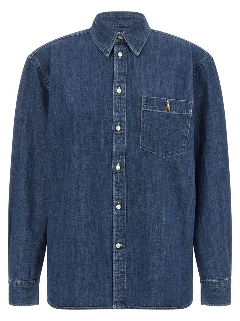 Denim shirt with logo embroidery