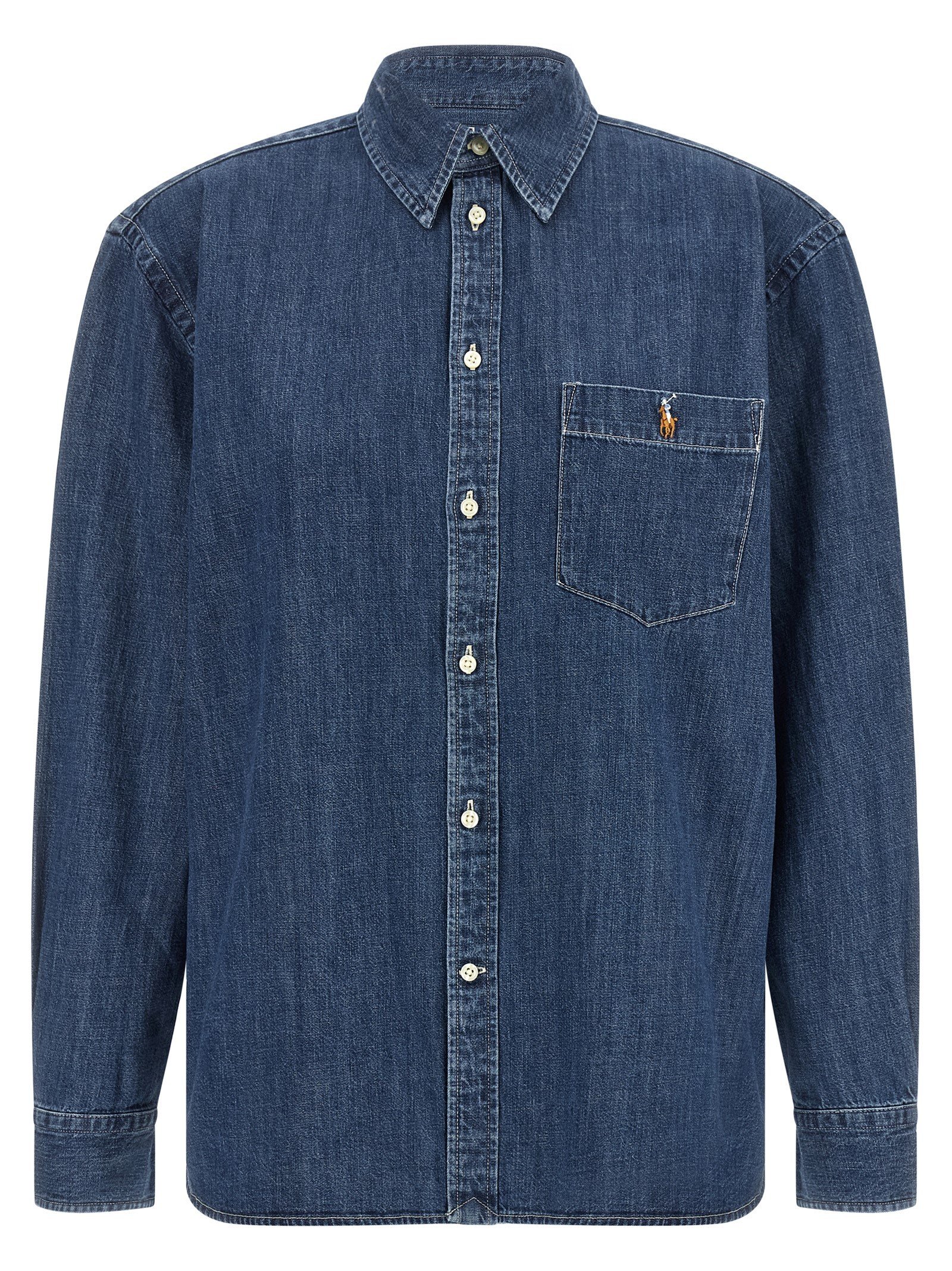 Denim shirt with logo embroidery