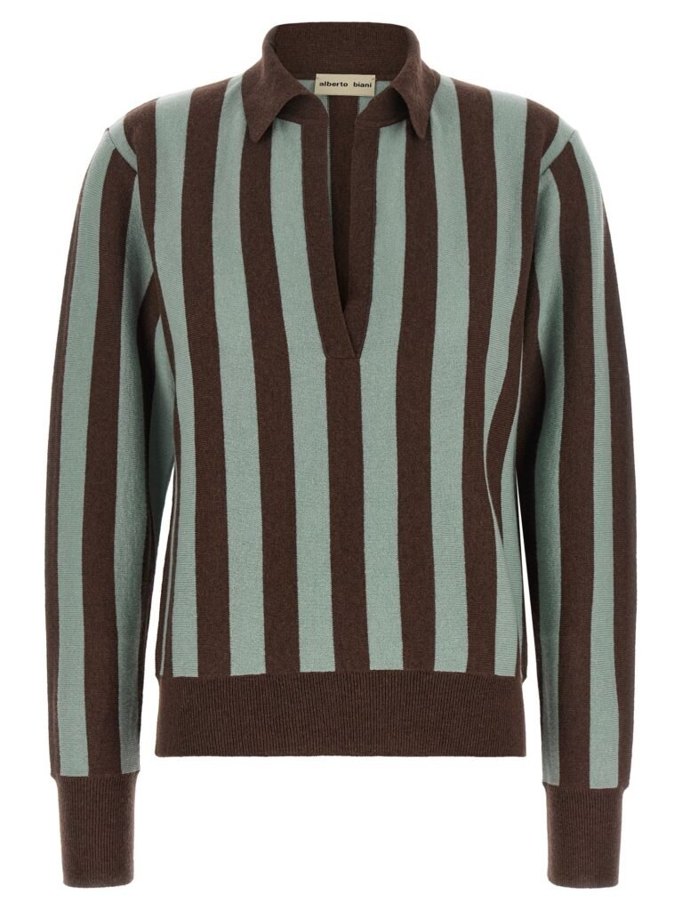 Striped knit polo shirt