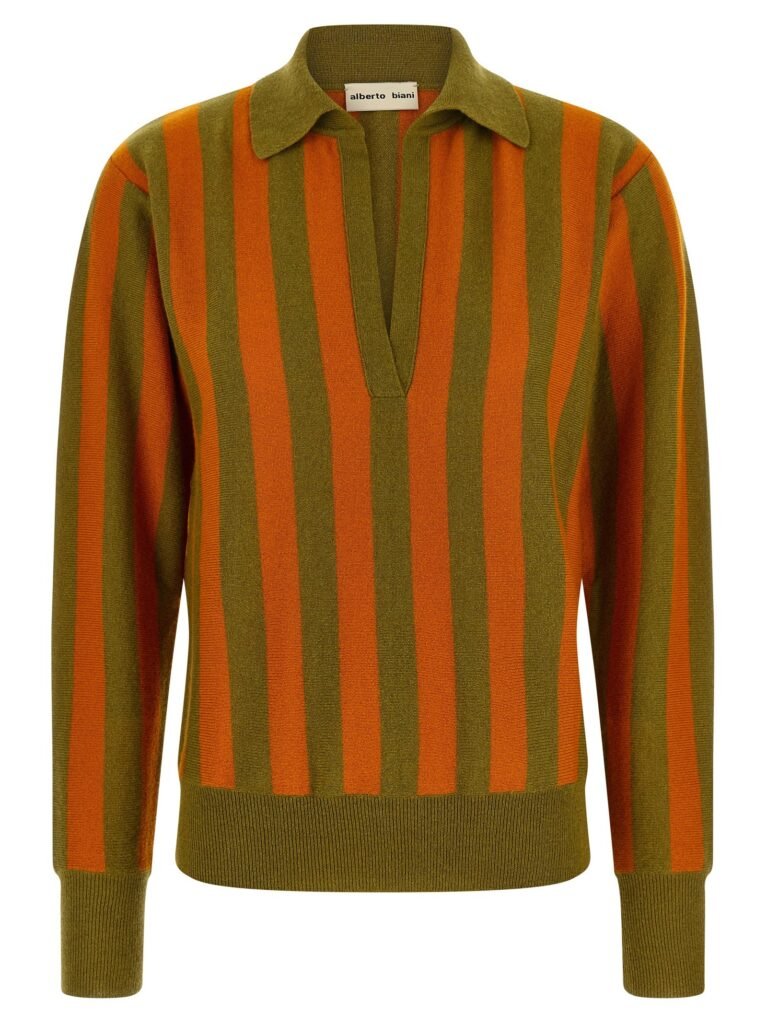 Striped knit polo shirt