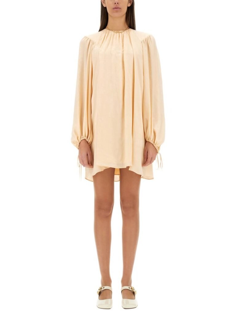 SILK SHIRRED MINI DRESS