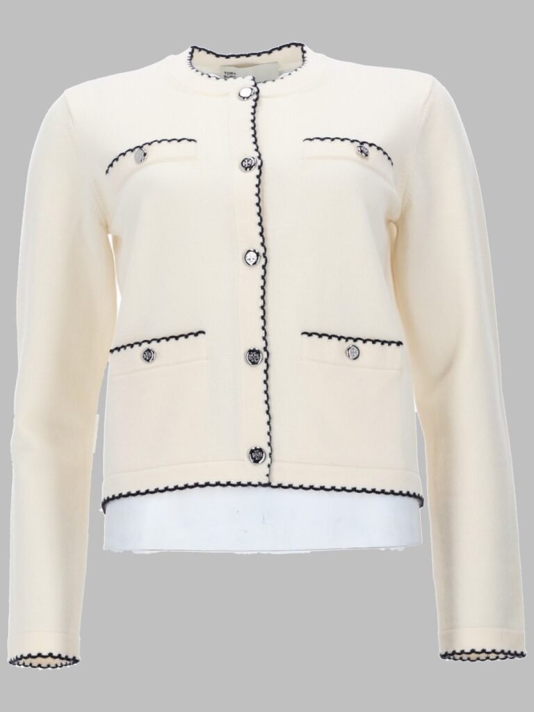 CARDIGAN "KENDRA" IN LANA CON BORDI SMERLATI