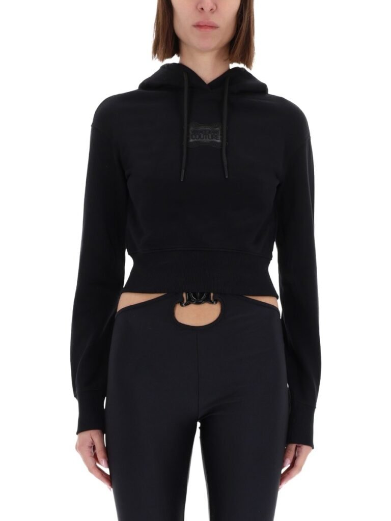 CROPPED SWEATSHIRT WITH "BAROQUE" LOGO PATCH
