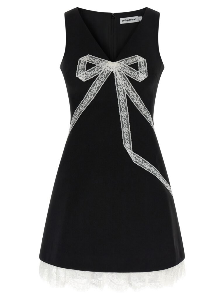 Black Crêpe Bow Lace Mini' dress