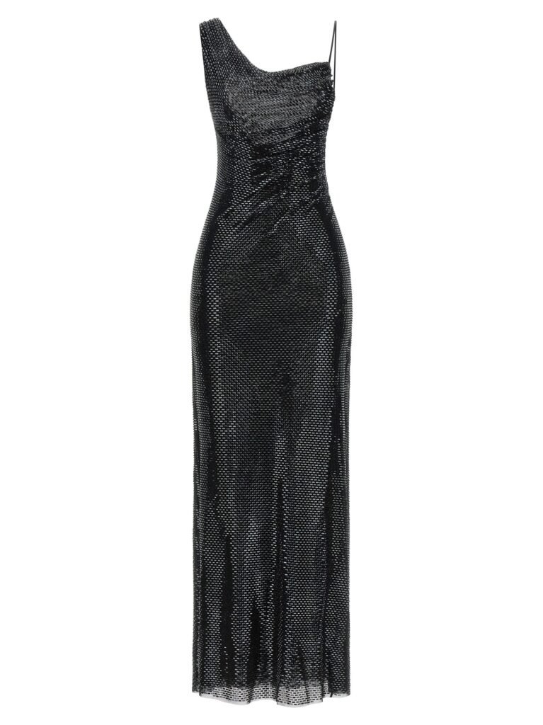 'Black Rhinestone Draped Maxi' dress