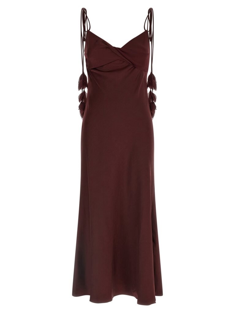 Burgundy Satin Flower Midi' dress