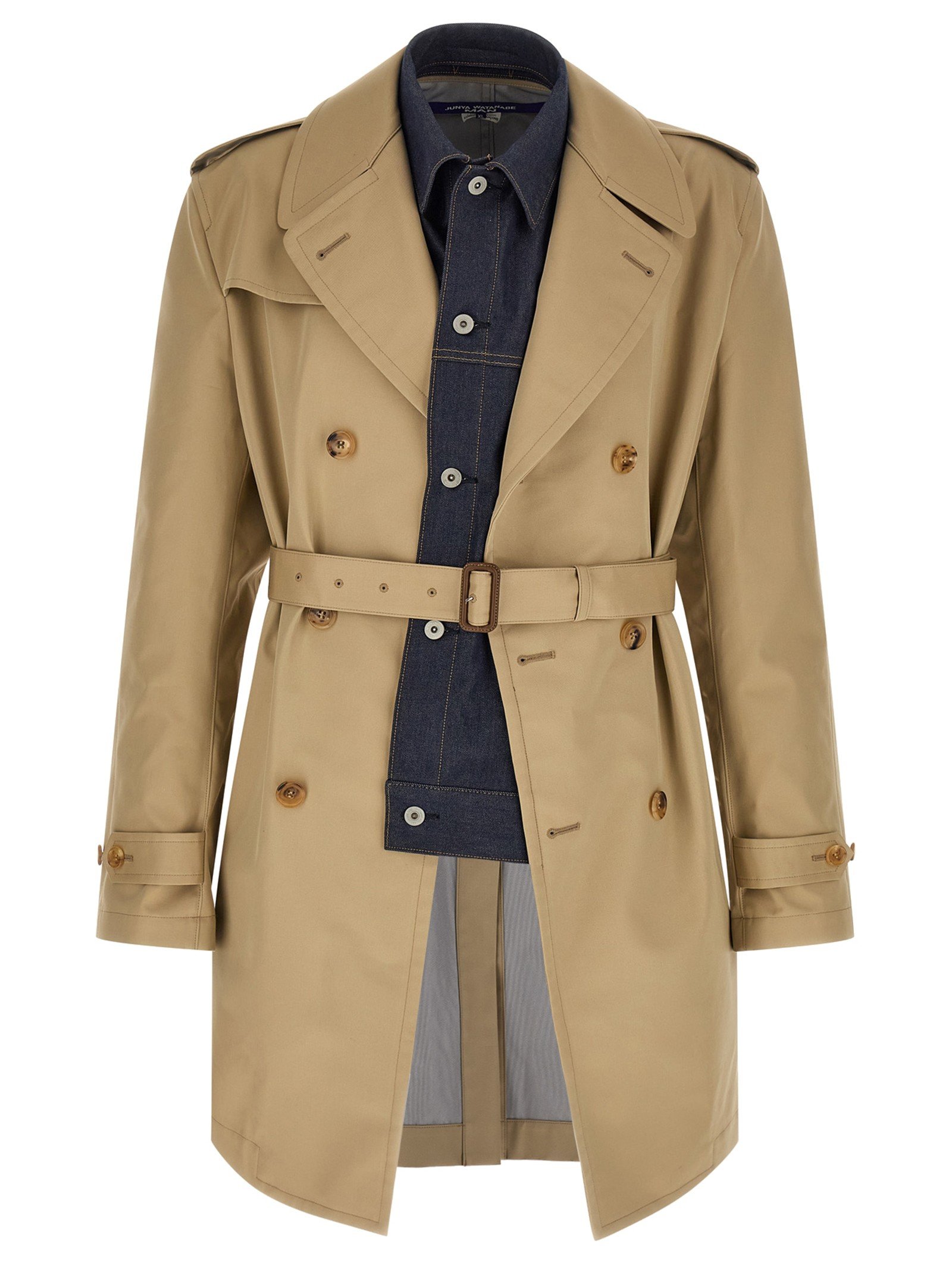Denim insert trench coat