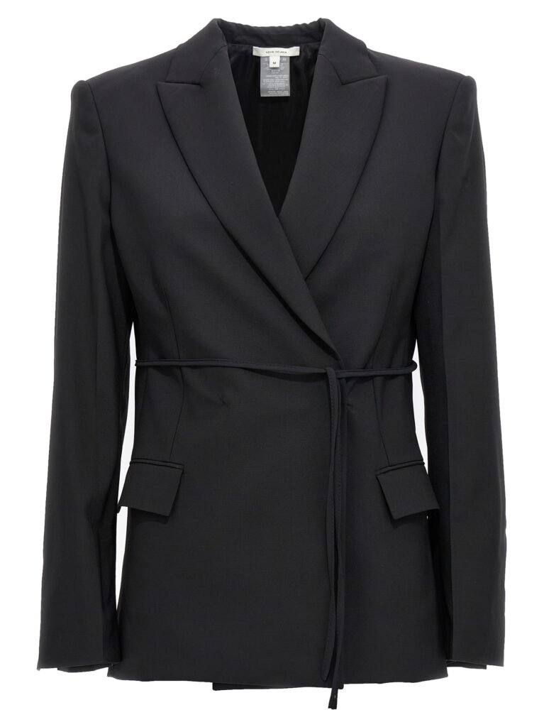 Double breast drawstring blazer jacket