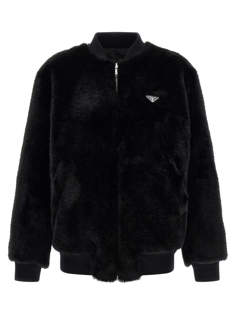 Eco-fur and Re-Nylon reversible bomber jacket