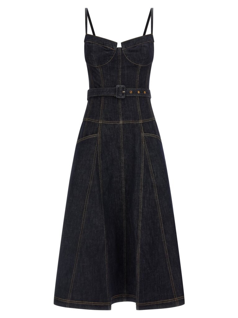 Indigo Denim Flared Midi' dress