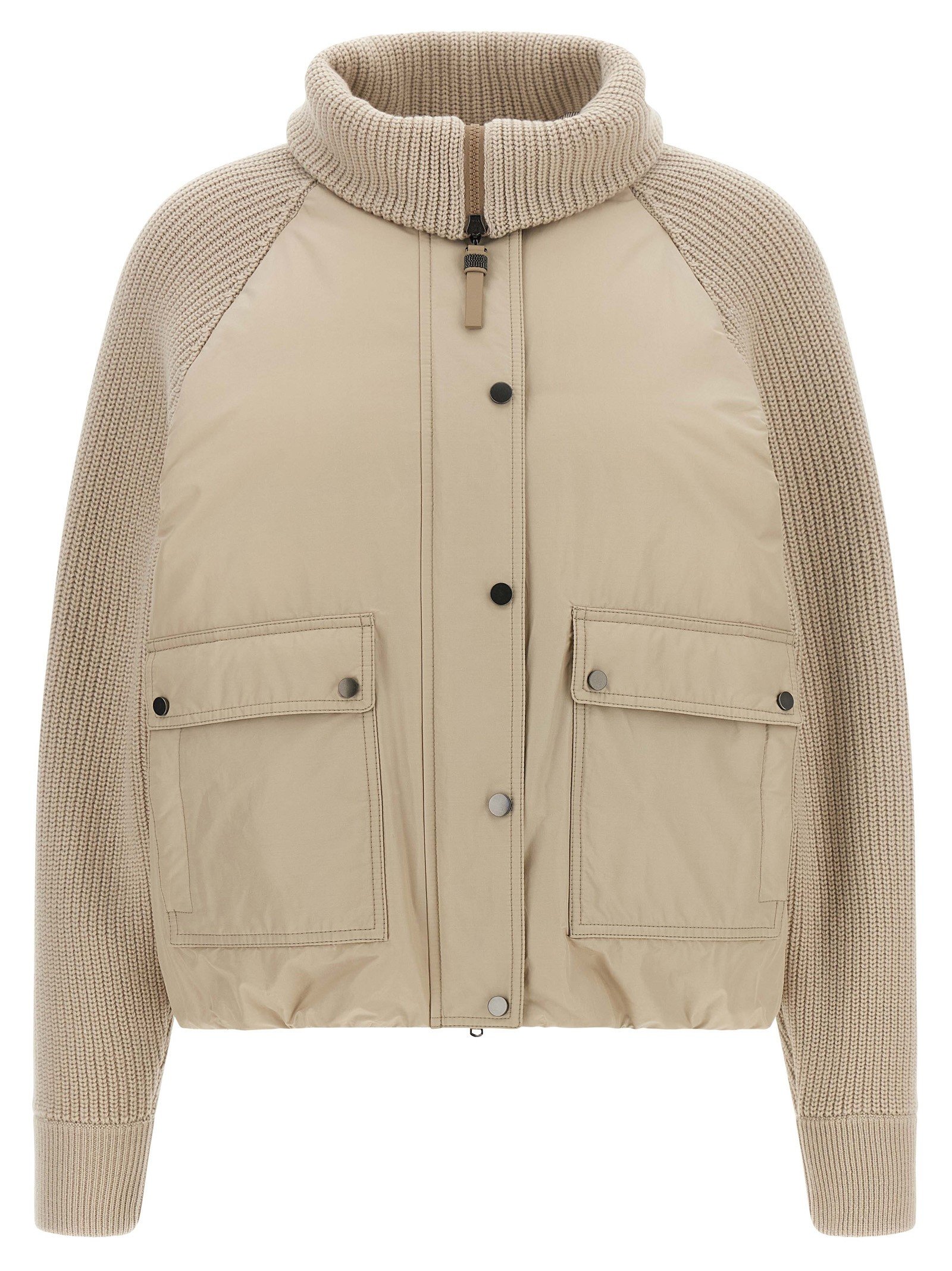 Knit insert down jacket