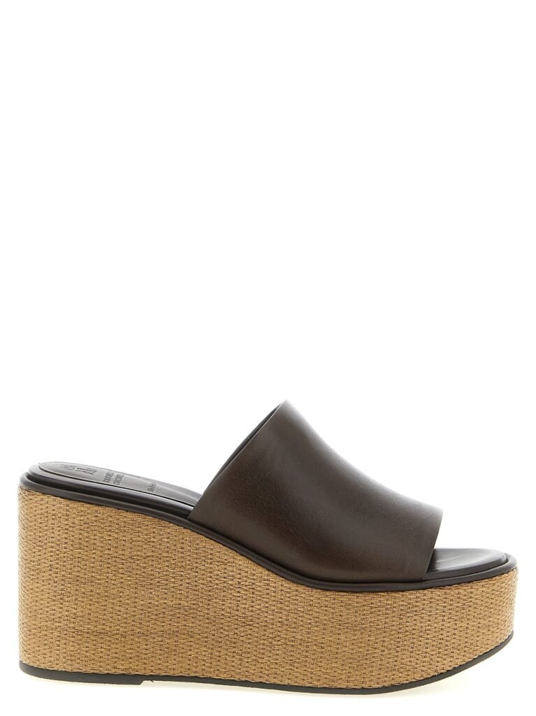 Leather and raffia wedges