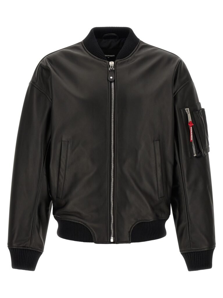 Leather bomber jacket
