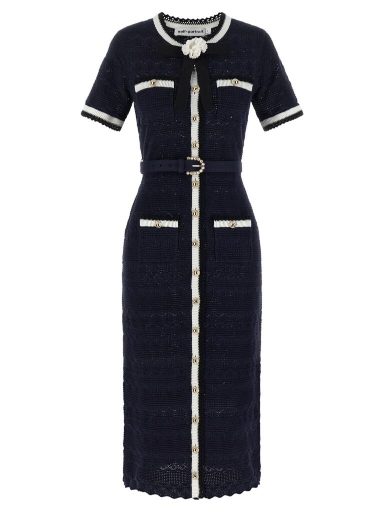 'Navy Pointelle Knit Midi' dress