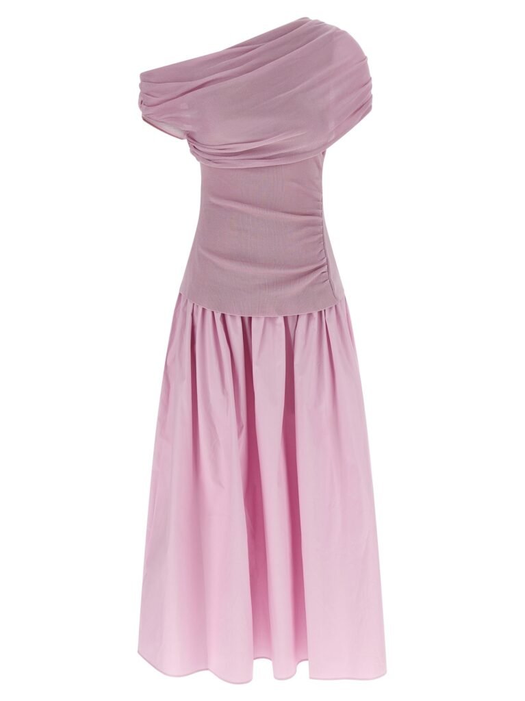 Pink Cotton Draped Knit Midi' dress