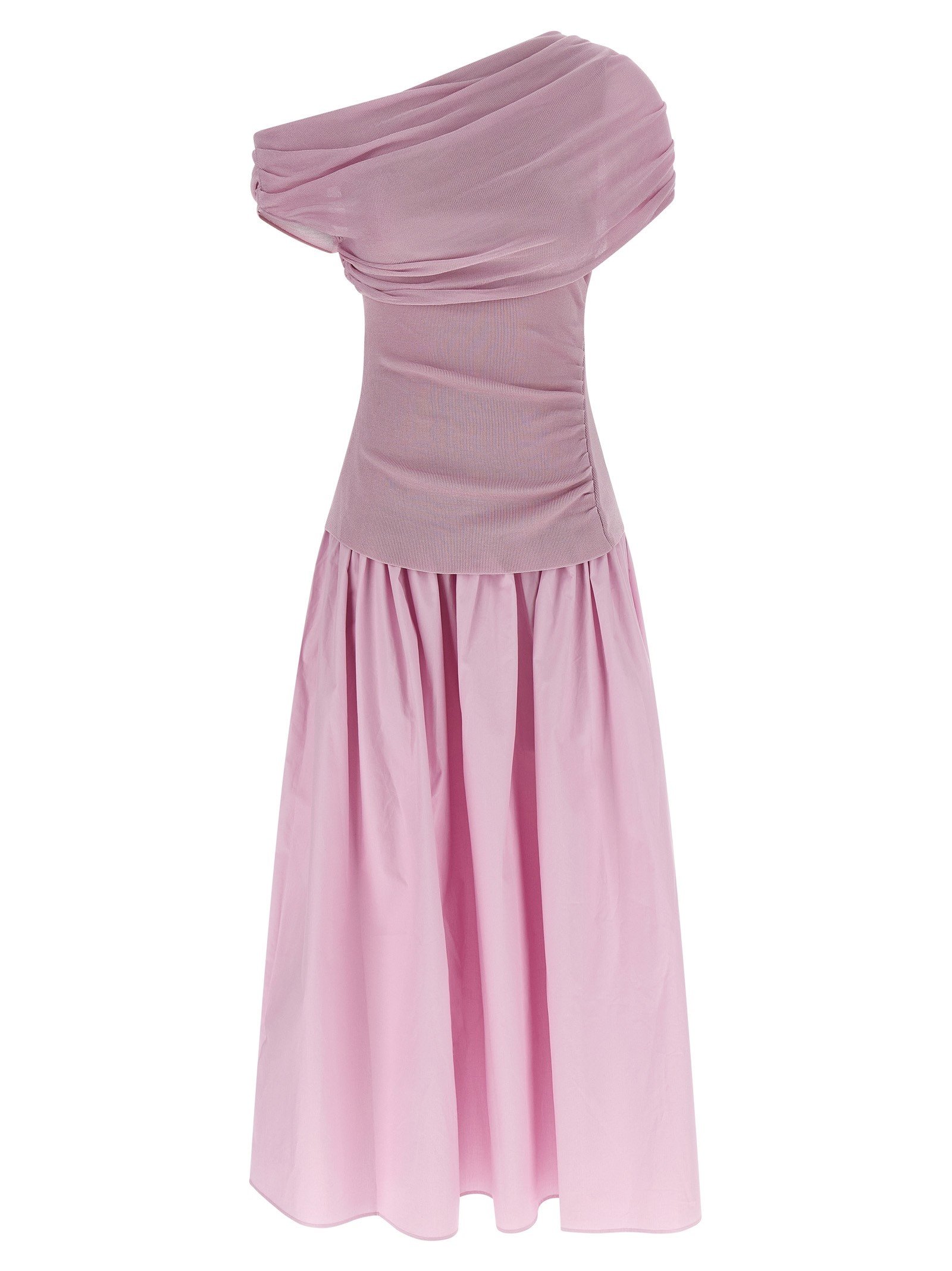Pink Cotton Draped Knit Midi' dress