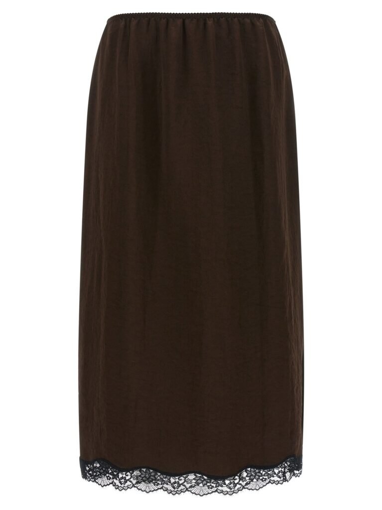 Satin froissé and lace skirt