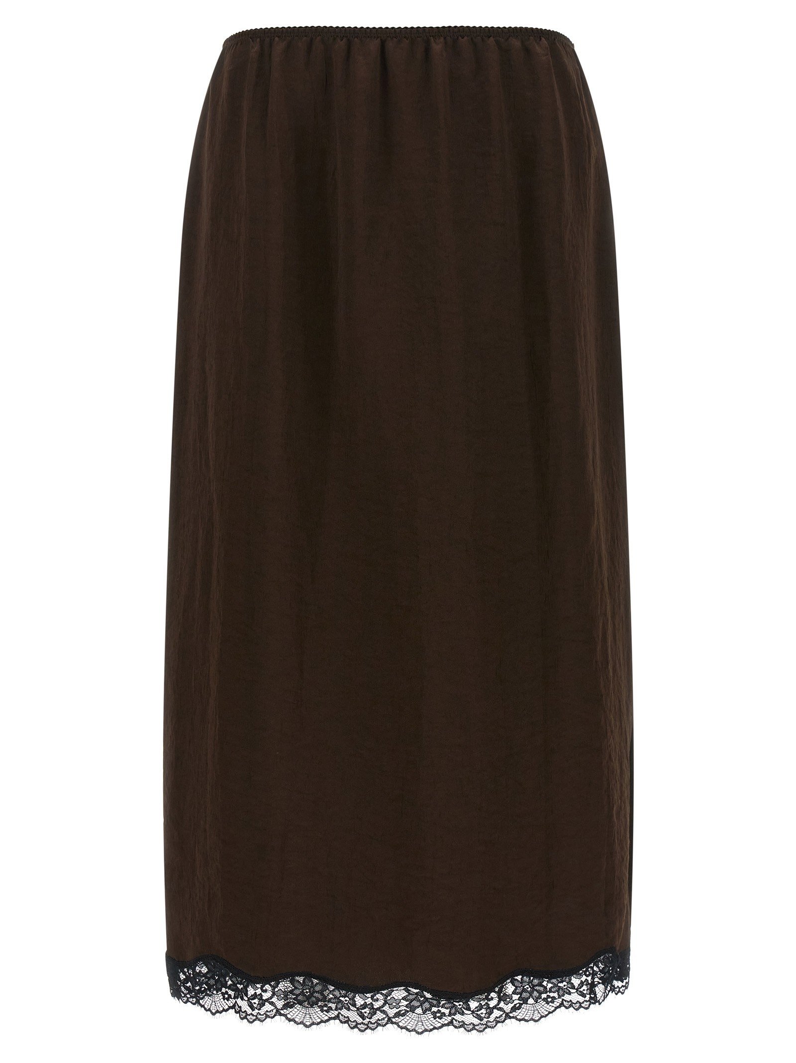 Satin froissé and lace skirt