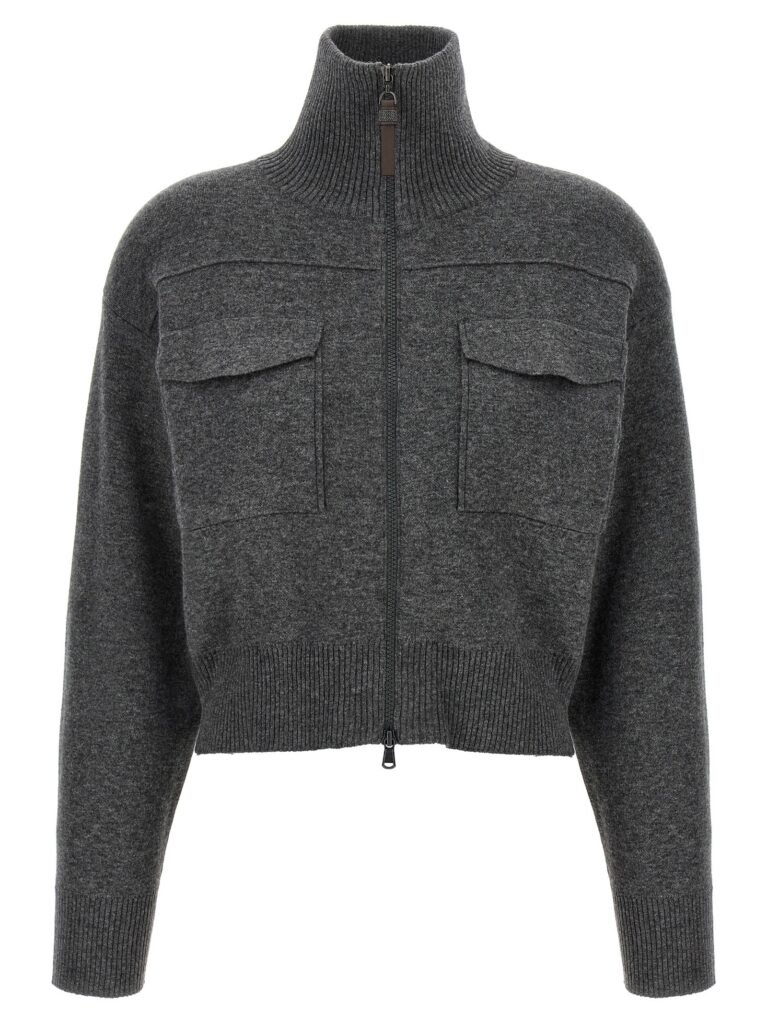Shiny Zipper Pull' Wool cardigan
