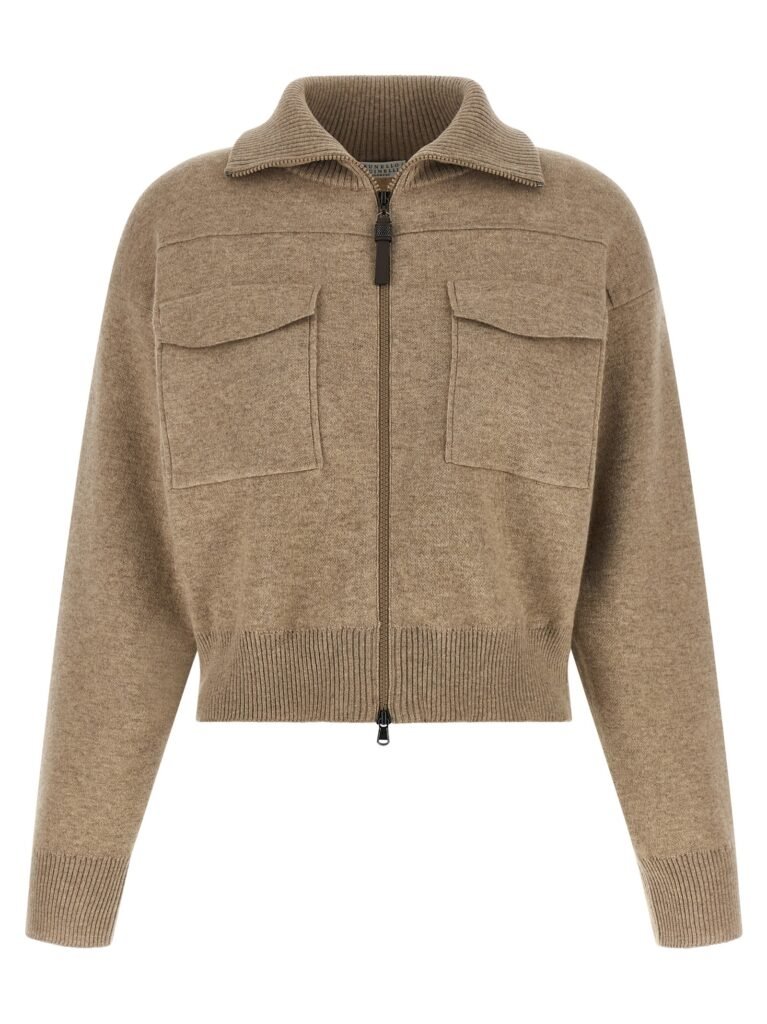 Shiny Zipper Pull' Wool cardigan