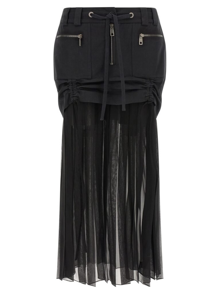 Twill and chiffon skirt